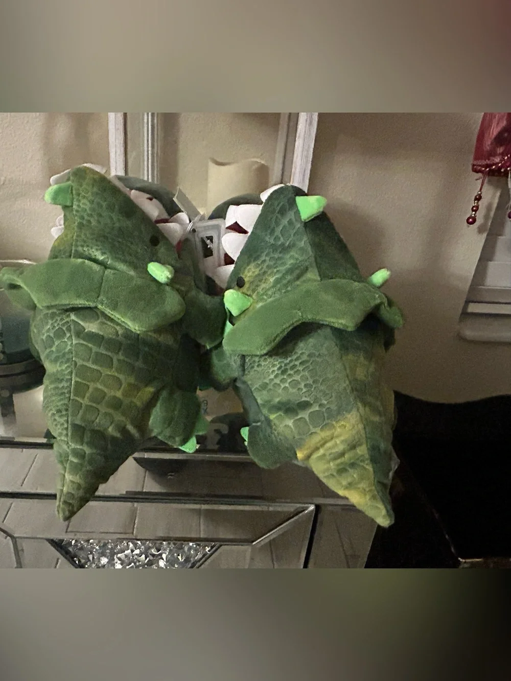 Cat & Jack Green Plush Dinosaur Slippers